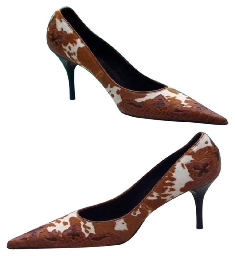 Donald Pliner Brown Apache Hair Calf Leather Pump Shoe Western Croc NWT $450 5.5